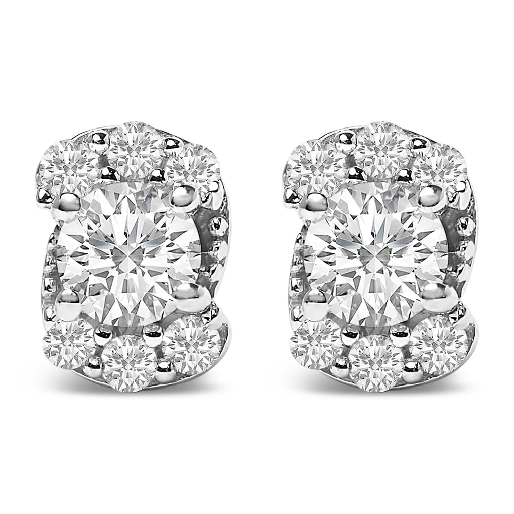 Sterling Silver 1/3 Cttw Lab Grown Diamond Halo Swirl Stud Earrings