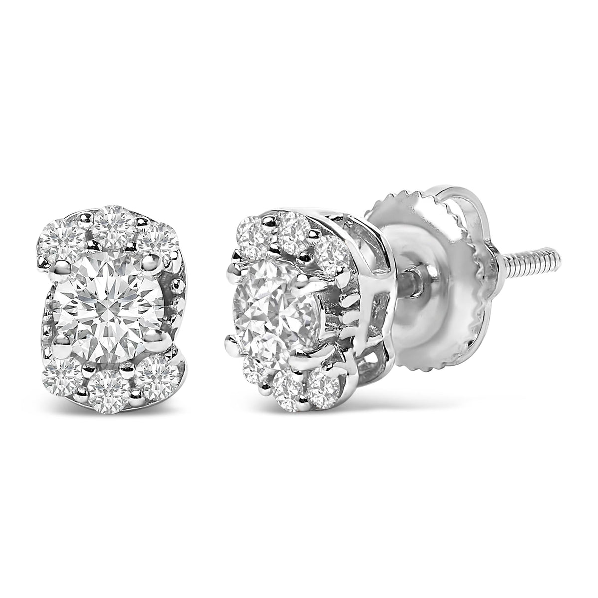 Sterling Silver 1/3 Cttw Lab Grown Diamond Halo Swirl Stud Earrings