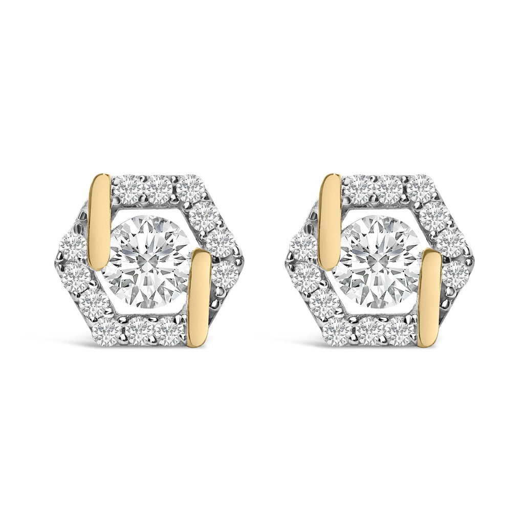 14K Yellow Gold Plated Silver 7/8 Cttw Lab Grown Diamond Hexagon Stud Earrings