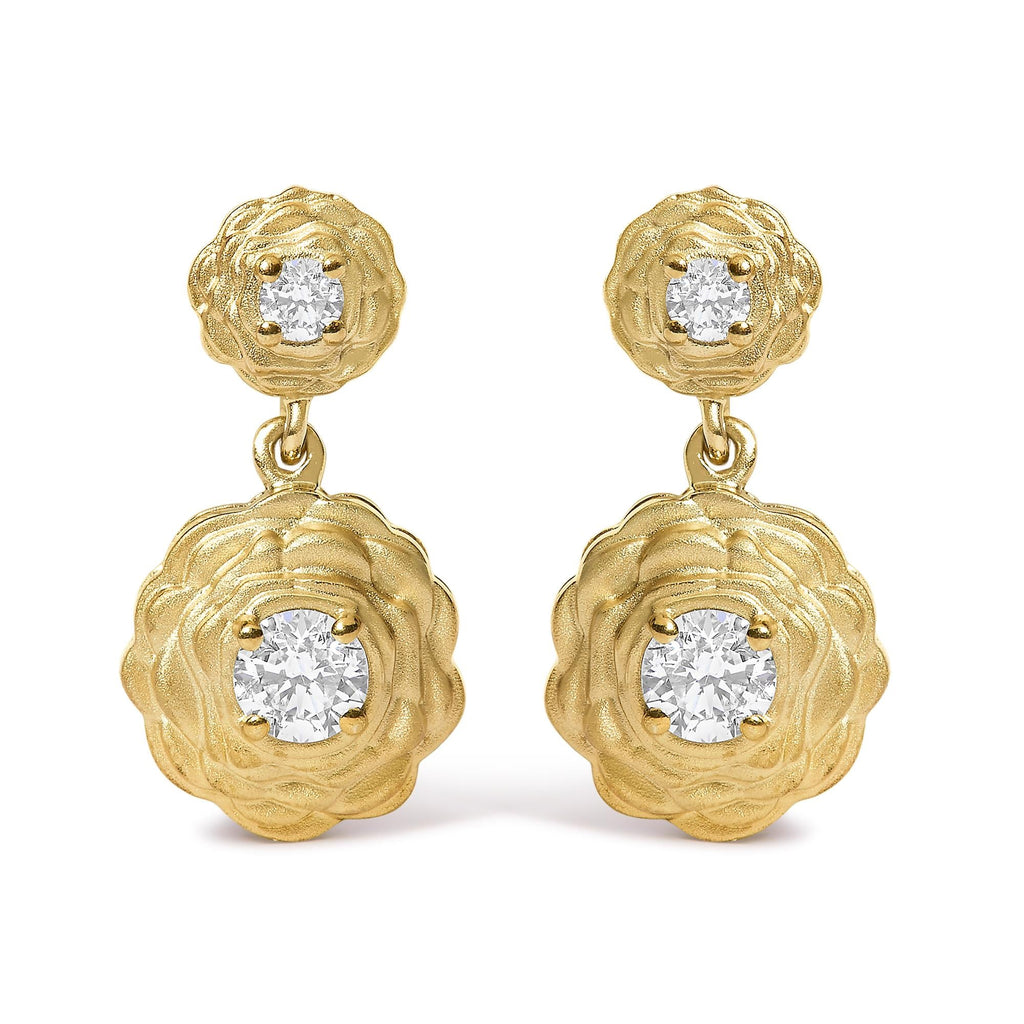 14K Yellow Gold Plated Sterling Silver 1/2 Cttw Lab Grown Diamond Rose Motif Drop Earrings
