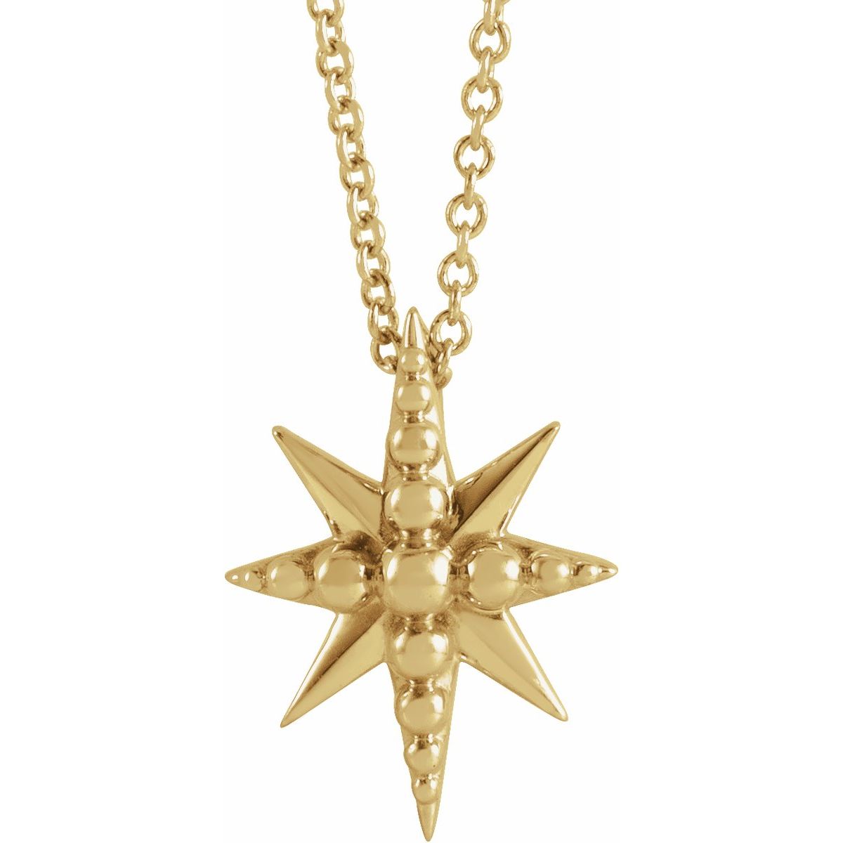 14K Yellow Gold Beaded Star 16-18" Necklace