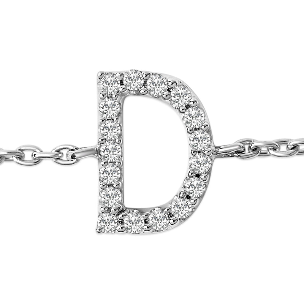 10K White Gold Diamond Accent "A-Z" Initial Charm and Link Bracelet