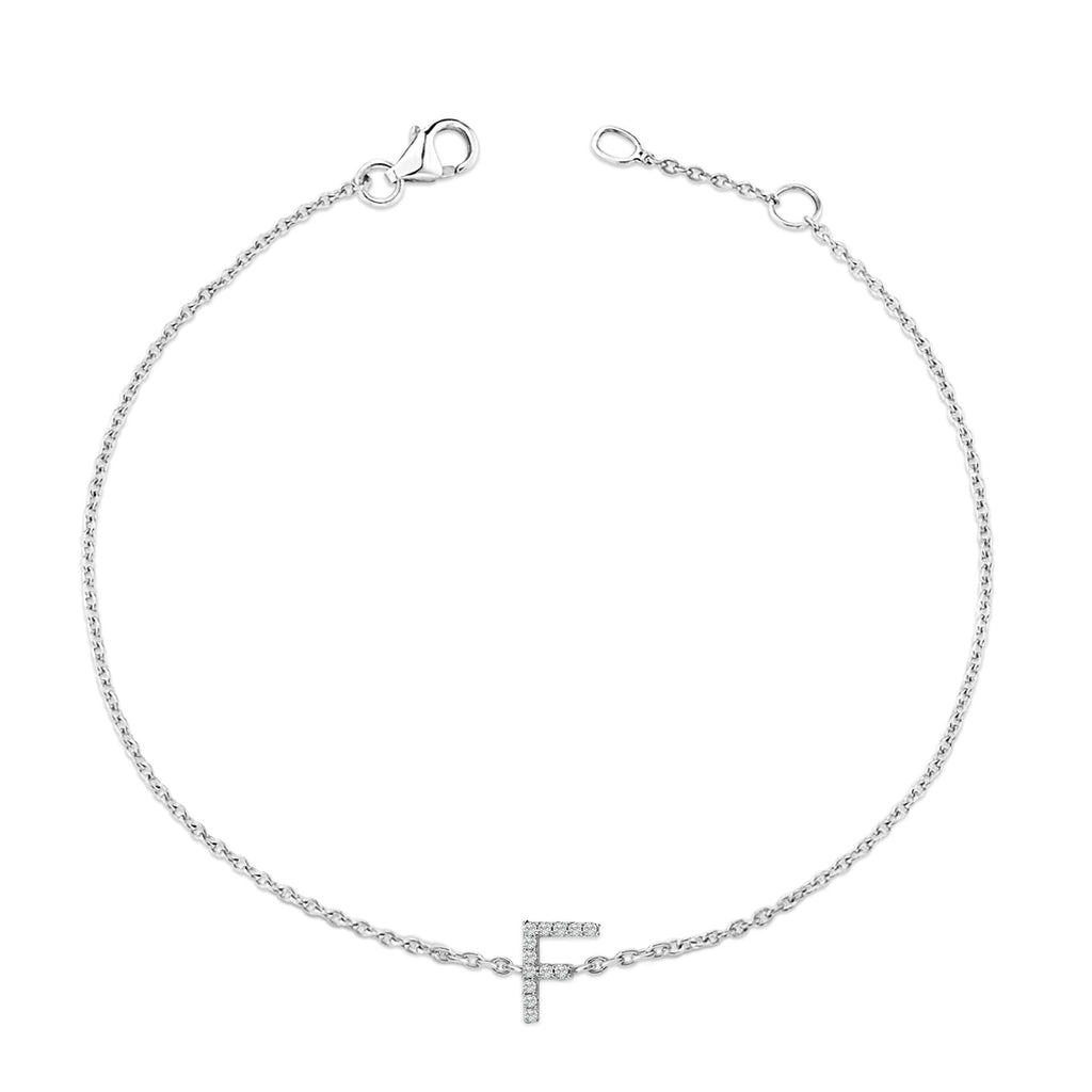 10K White Gold Diamond Accent "A-Z" Initial Charm and Link Bracelet