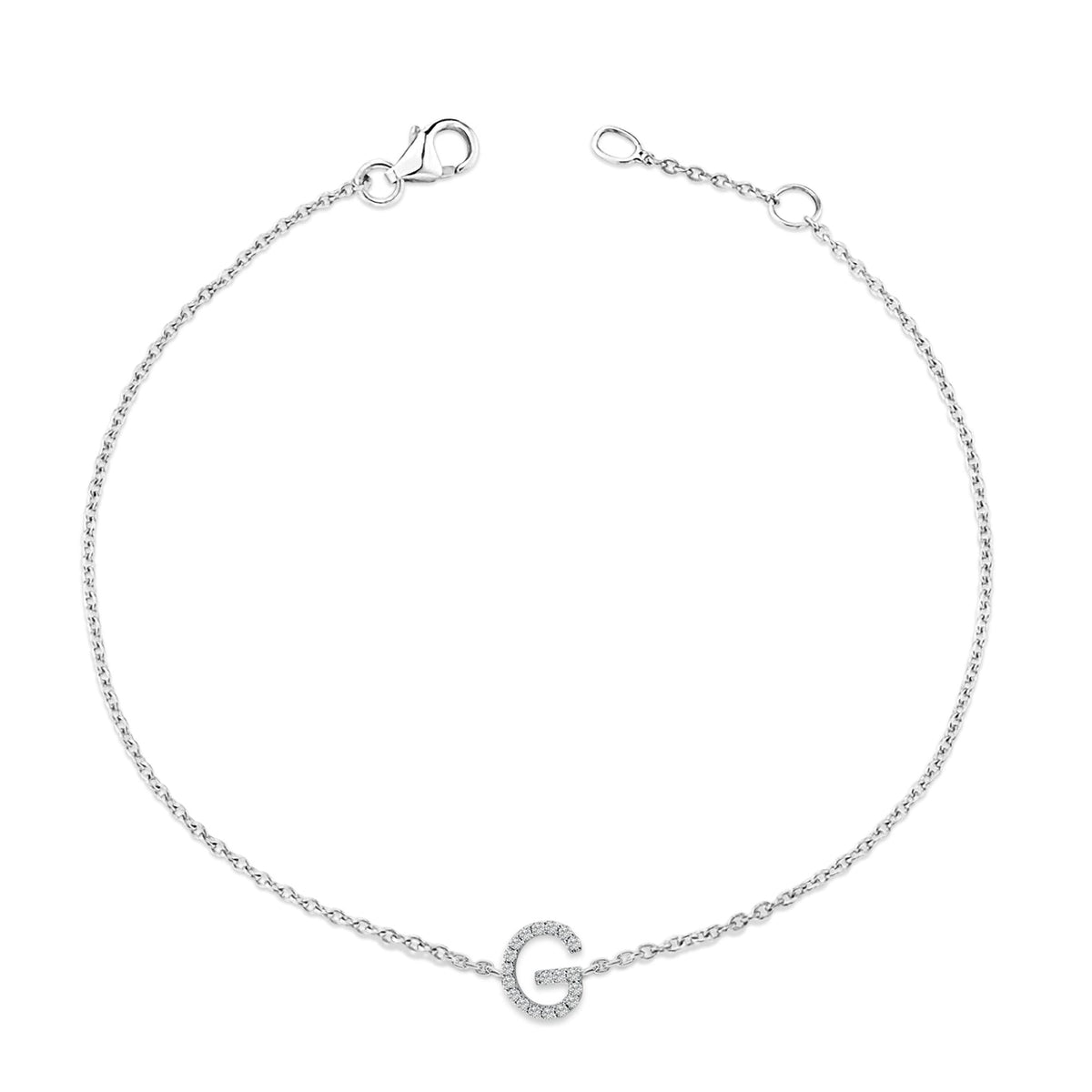 10K White Gold Diamond Accent "A-Z" Initial Charm and Link Bracelet