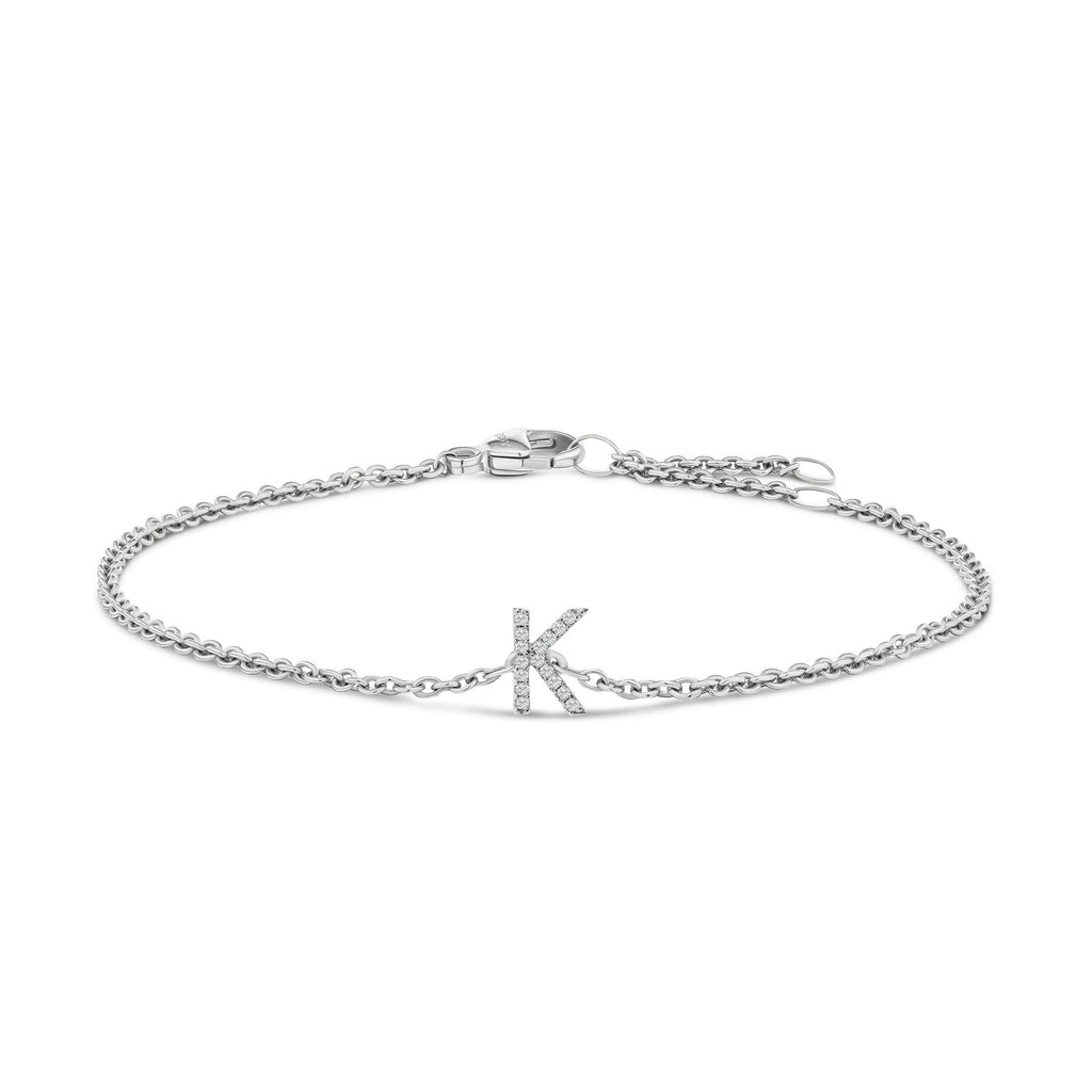 10K White Gold Diamond Accent "A-Z" Initial Charm and Link Bracelet