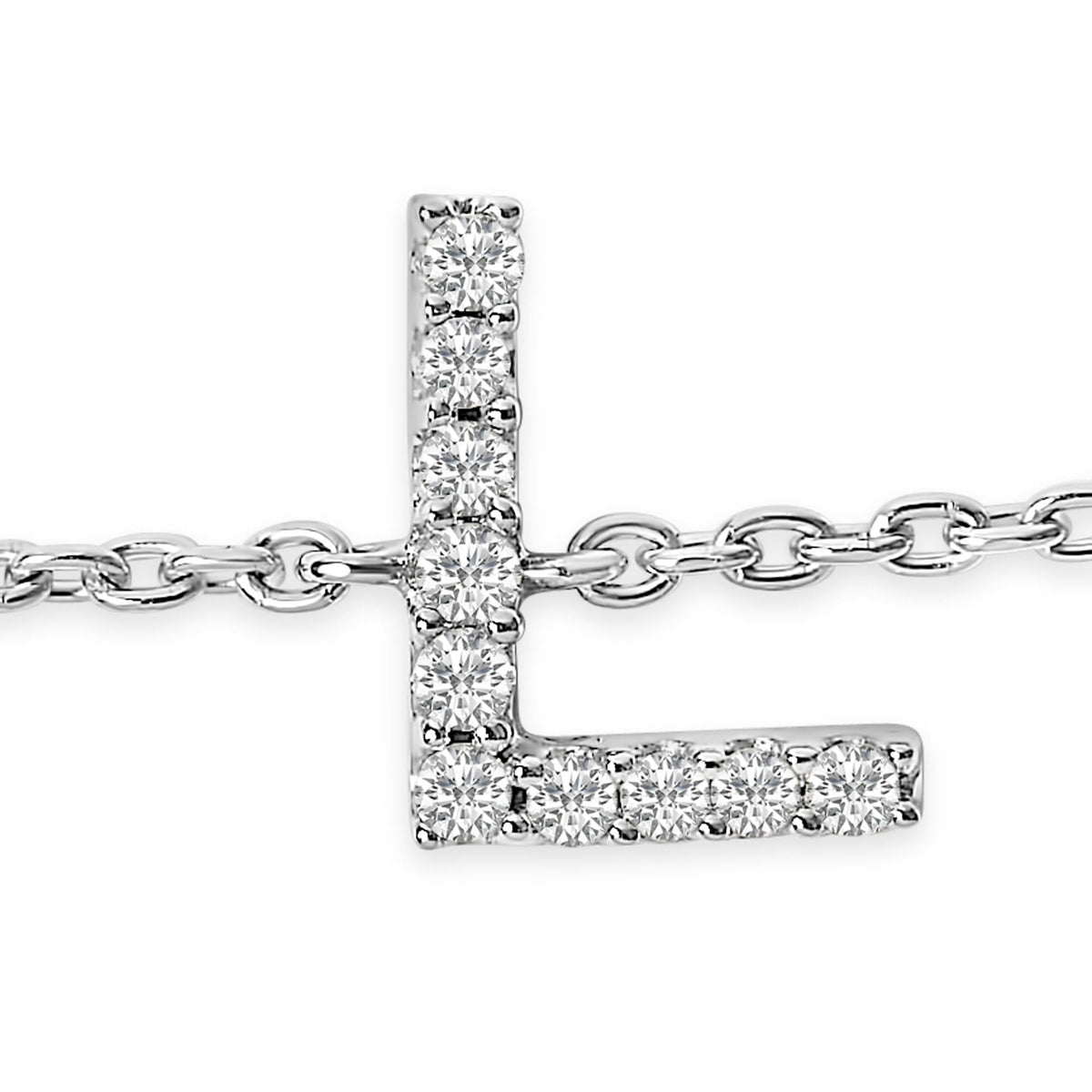 10K White Gold Diamond Accent "A-Z" Initial Charm and Link Bracelet
