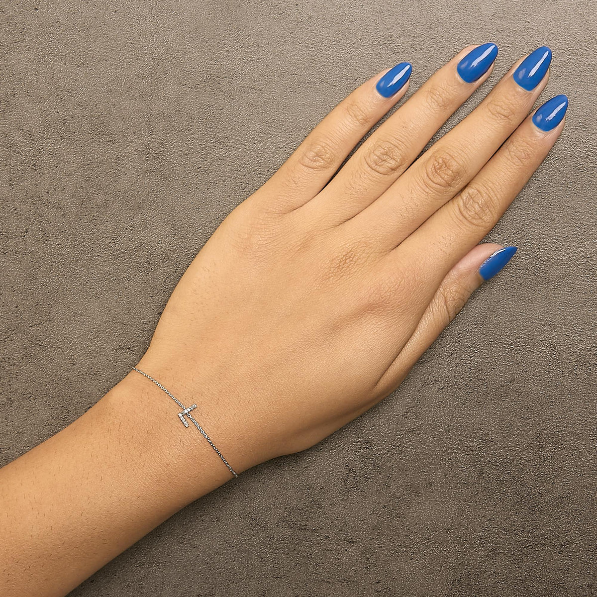 10K White Gold Diamond Accent "A-Z" Initial Charm and Link Bracelet
