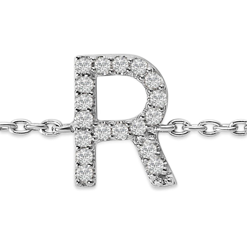 10K White Gold Diamond Accent "A-Z" Initial Charm and Link Bracelet