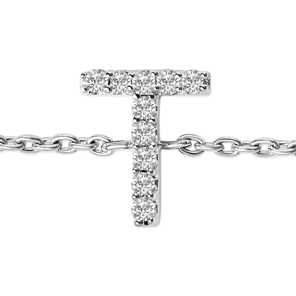 10K White Gold Diamond Accent "A-Z" Initial Charm and Link Bracelet