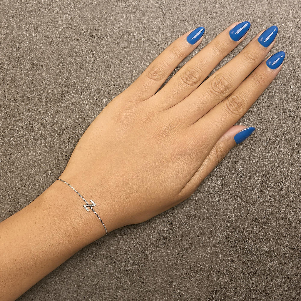 10K White Gold Diamond Accent "A-Z" Initial Charm and Link Bracelet