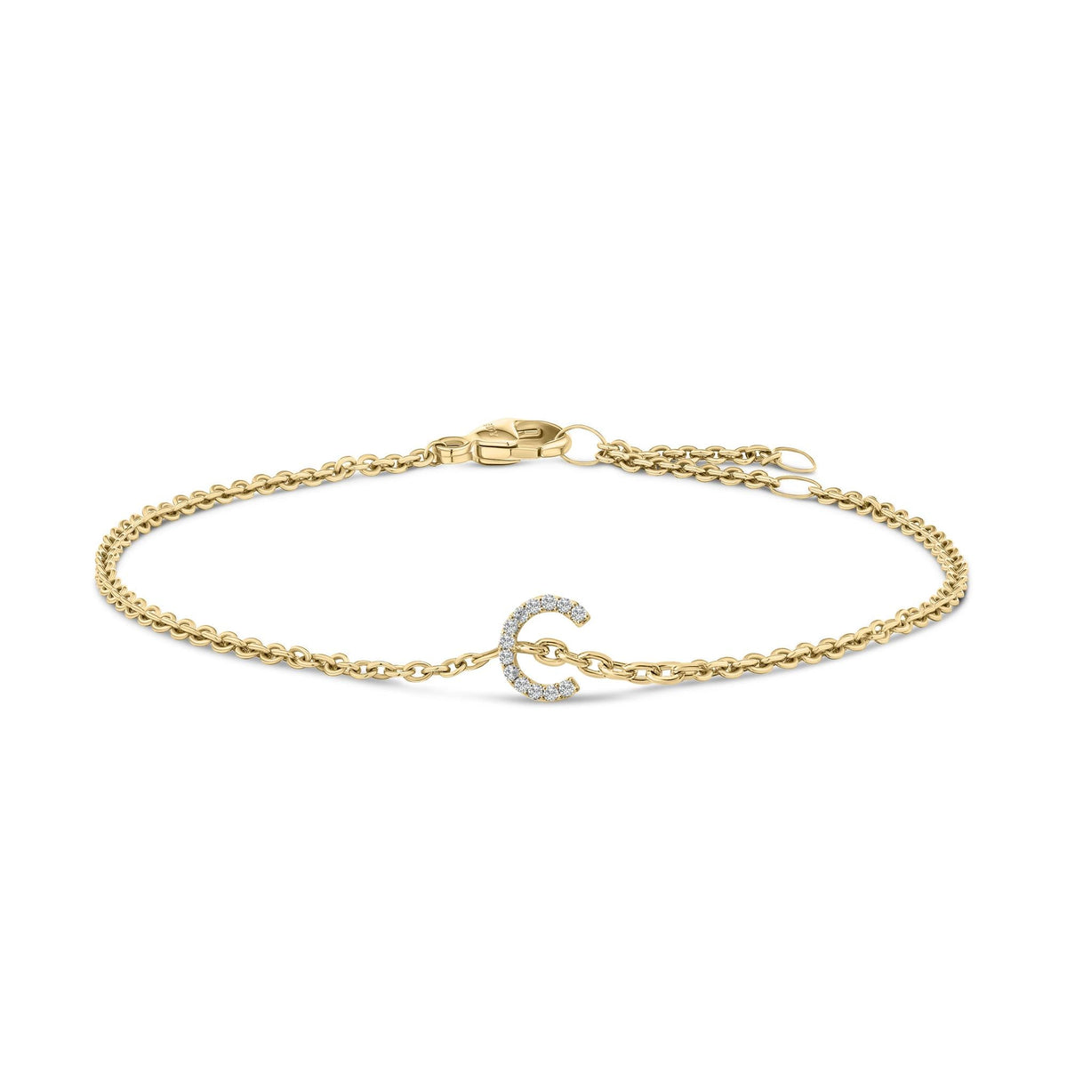 10K Yellow Gold Diamond Accent "A-Z" Initial Charm and Link Bracelet