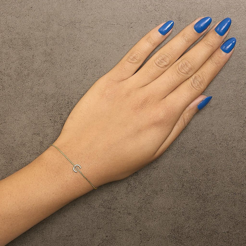 10K Yellow Gold Diamond Accent "A-Z" Initial Charm and Link Bracelet