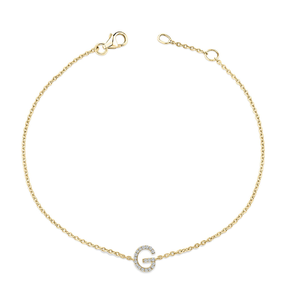 10K Yellow Gold Diamond Accent "A-Z" Initial Charm and Link Bracelet