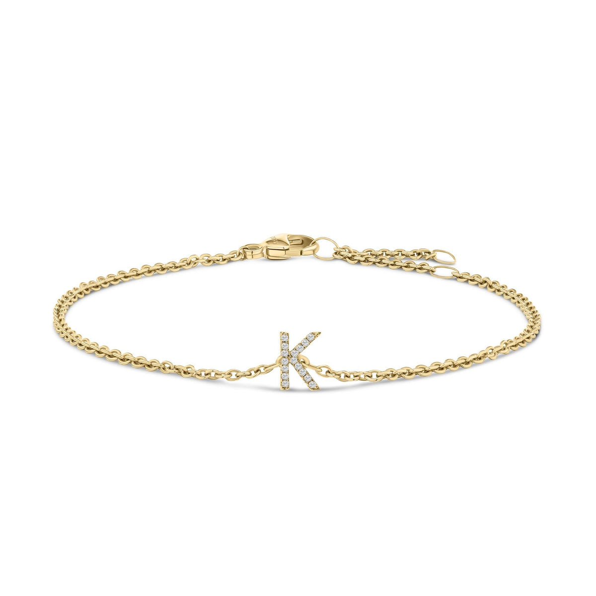 10K Yellow Gold Diamond Accent "A-Z" Initial Charm and Link Bracelet