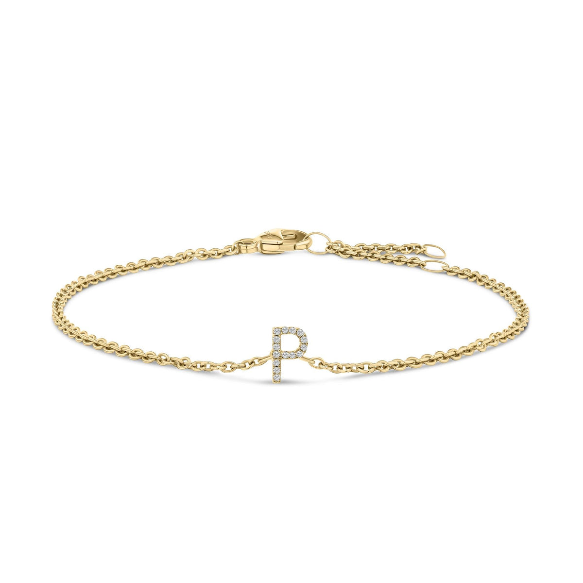 10K Yellow Gold Diamond Accent "A-Z" Initial Charm and Link Bracelet