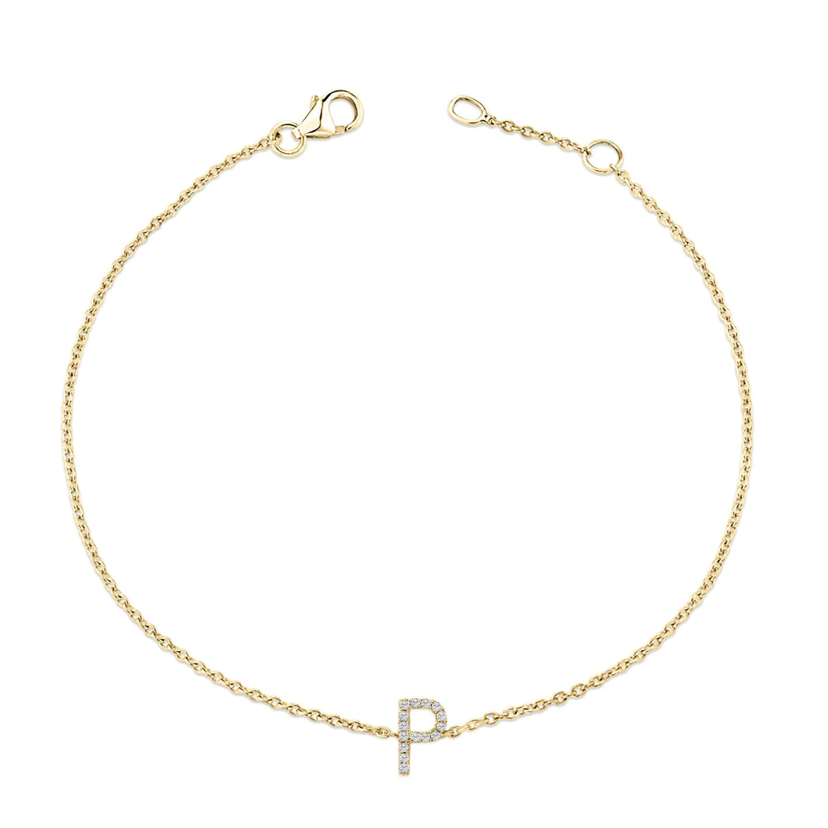 10K Yellow Gold Diamond Accent "A-Z" Initial Charm and Link Bracelet