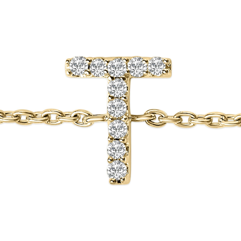 10K Yellow Gold Diamond Accent "A-Z" Initial Charm and Link Bracelet