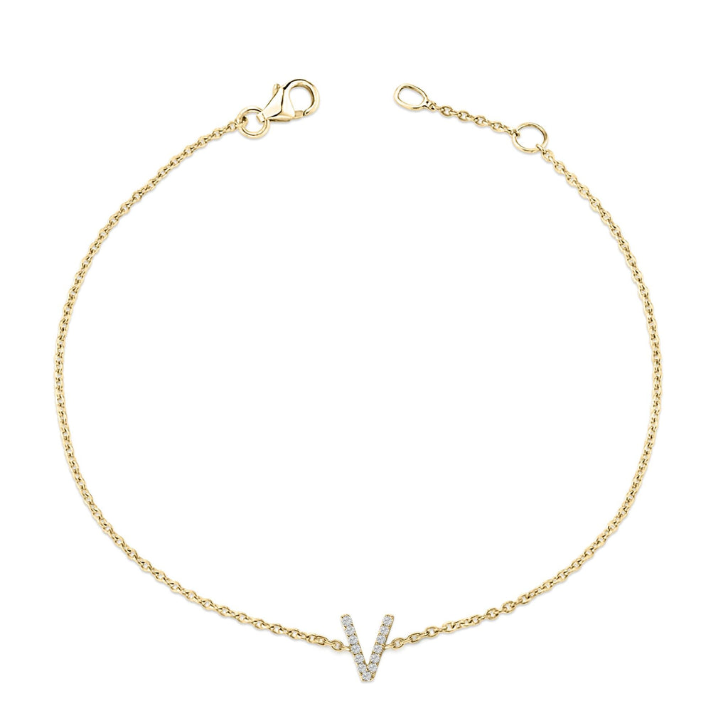 10K Yellow Gold Diamond Accent "A-Z" Initial Charm and Link Bracelet