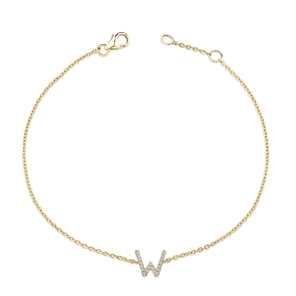 10K Yellow Gold Diamond Accent "A-Z" Initial Charm and Link Bracelet