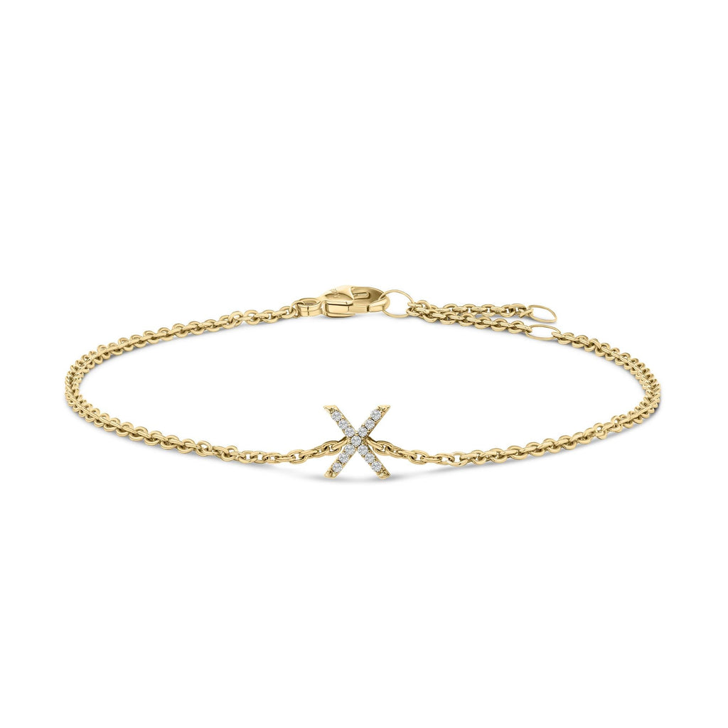 10K Yellow Gold Diamond Accent "A-Z" Initial Charm and Link Bracelet