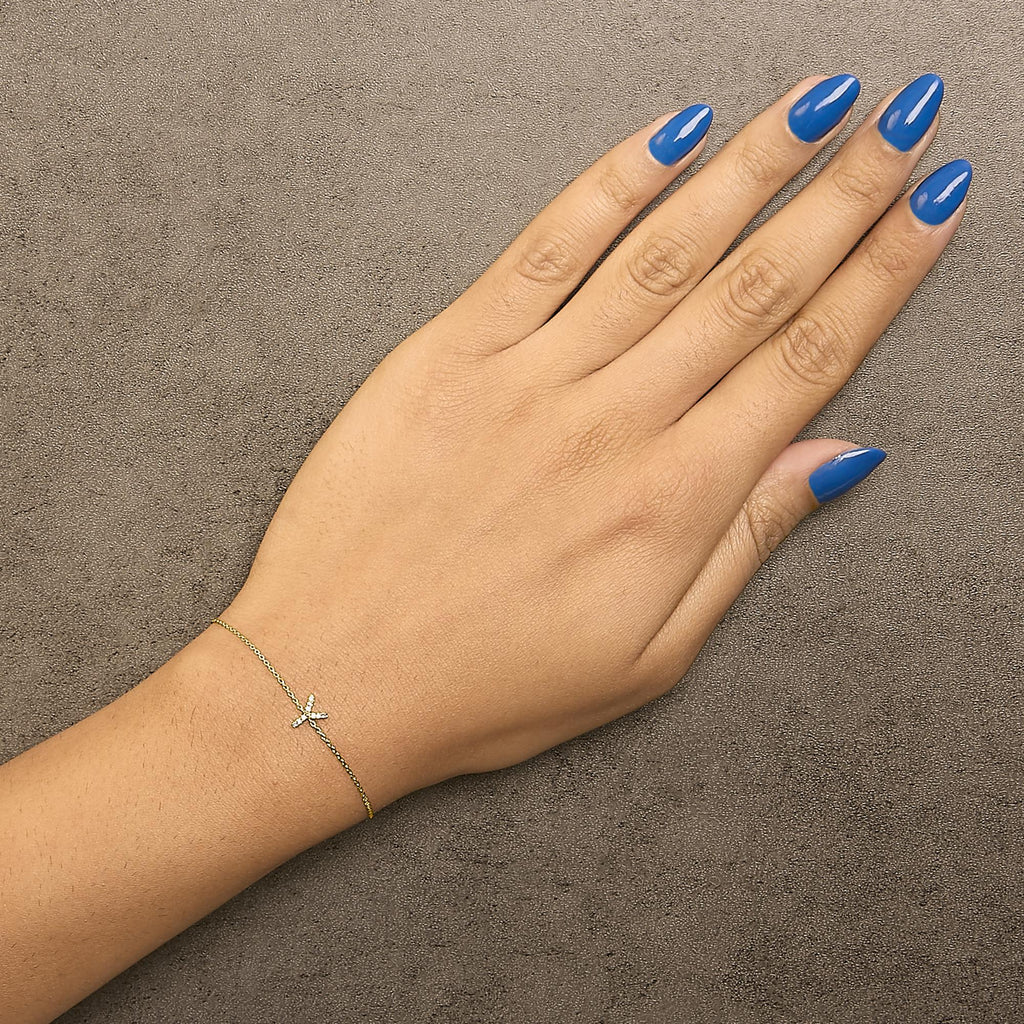 10K Yellow Gold Diamond Accent "A-Z" Initial Charm and Link Bracelet