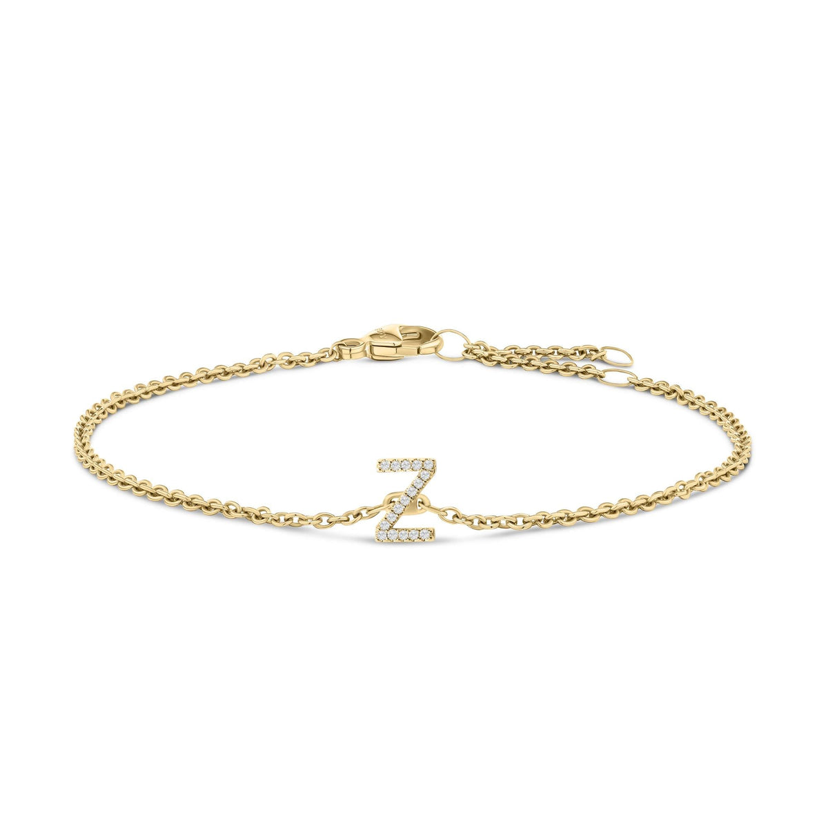 10K Yellow Gold Diamond Accent "A-Z" Initial Charm and Link Bracelet