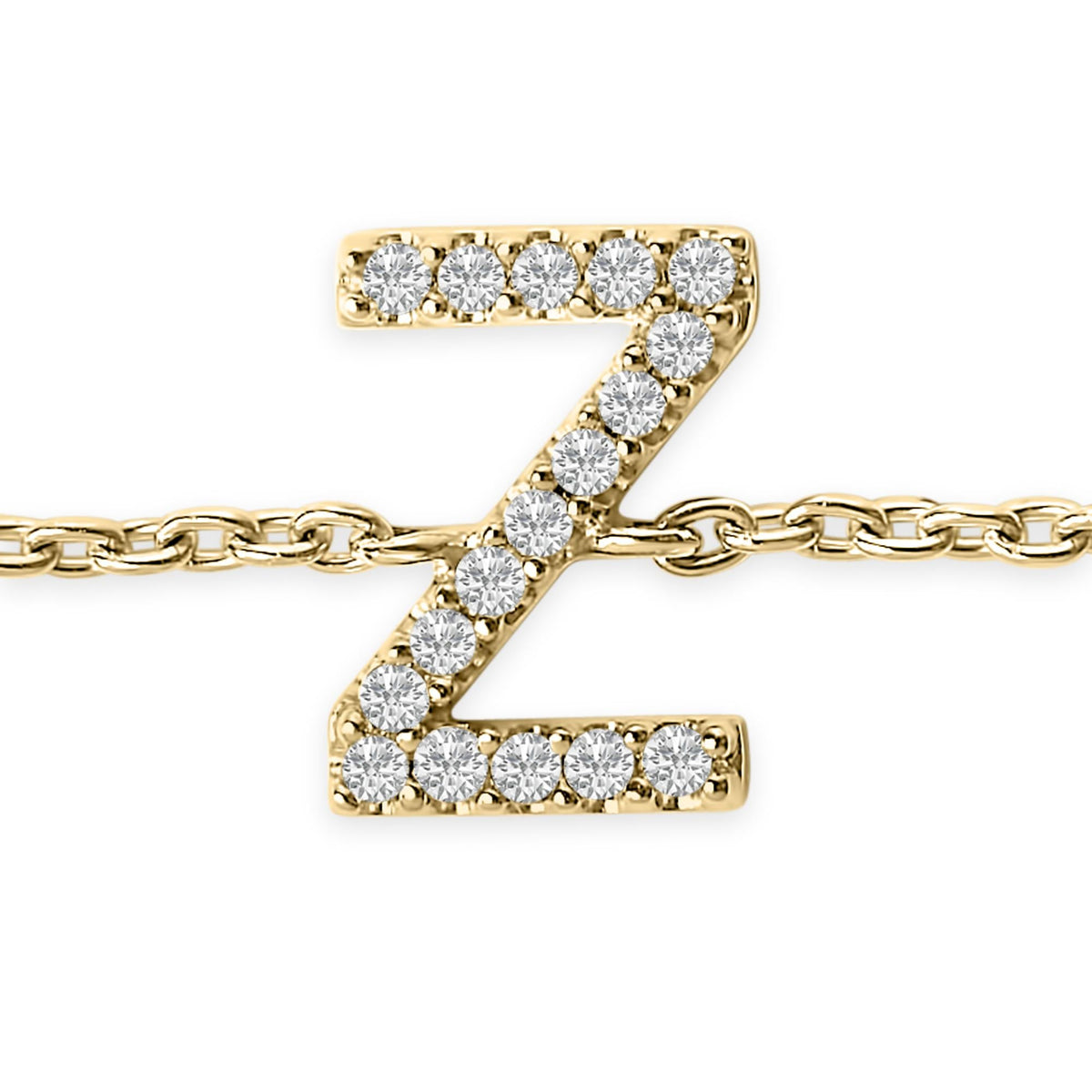 10K Yellow Gold Diamond Accent "A-Z" Initial Charm and Link Bracelet