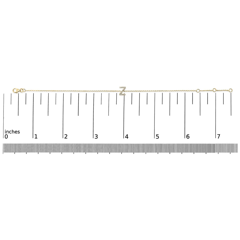 10K Yellow Gold Diamond Accent "A-Z" Initial Charm and Link Bracelet