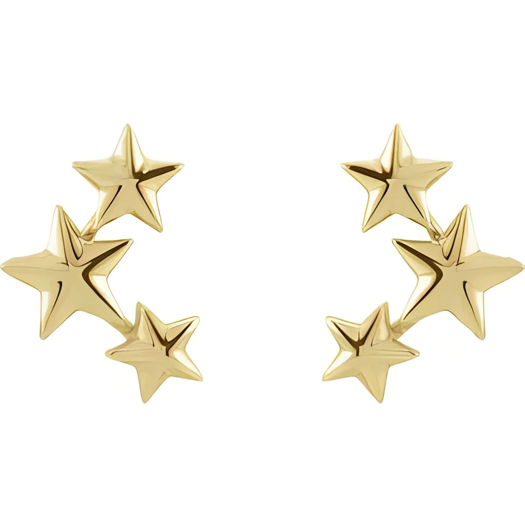 14K Yellow Gold Star Ear Climbers