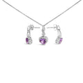 .925 Sterling Silver Heart Shape Purple Amethyst and White Sapphire Halo Earring Necklace Set