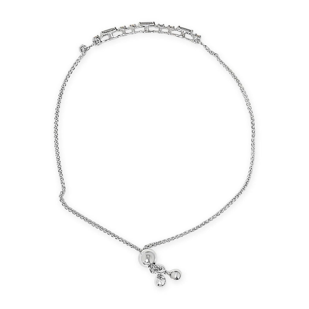.925 Sterling Silver Created Blue Sapphire and White Sapphire Bolo Bracelet