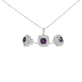.925 Sterling Silver Created Purple Amethyst and White Sapphire Halo Pendant Earring Set