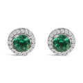 .925 Sterling Silver with Created Green  Emerald and White Sapphire Halo Stud Earring