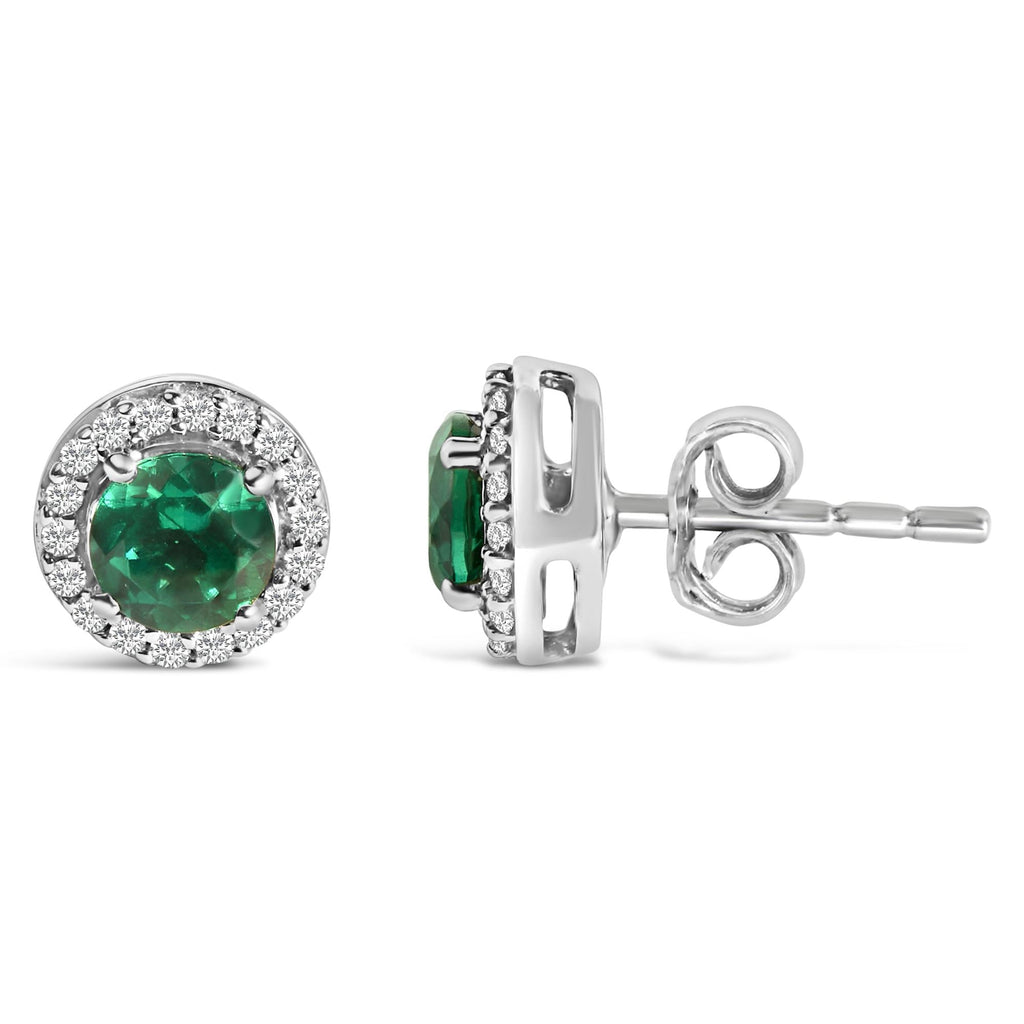 .925 Sterling Silver with Created Green  Emerald and White Sapphire Halo Stud Earring