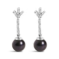 .925 Sterling silver 7MM Cultured Black Pearl and White sapphire Drop and Dangle Earring