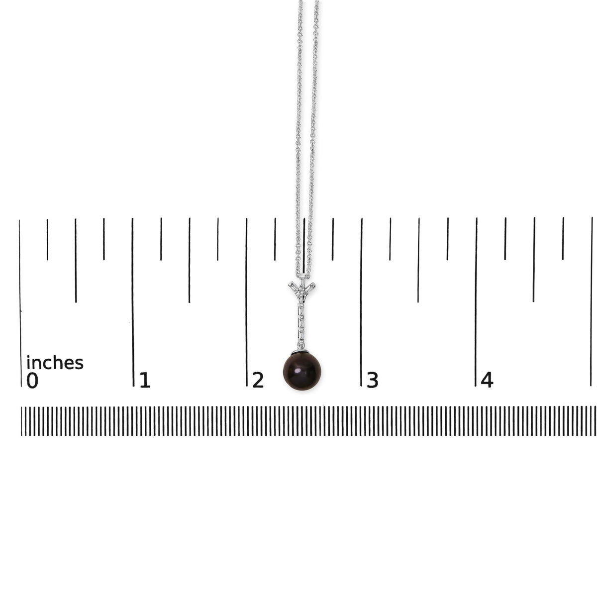 .925 Sterling Silver 8mm Black Pearl and Created White Sapphire Pendant Pendant Necklace