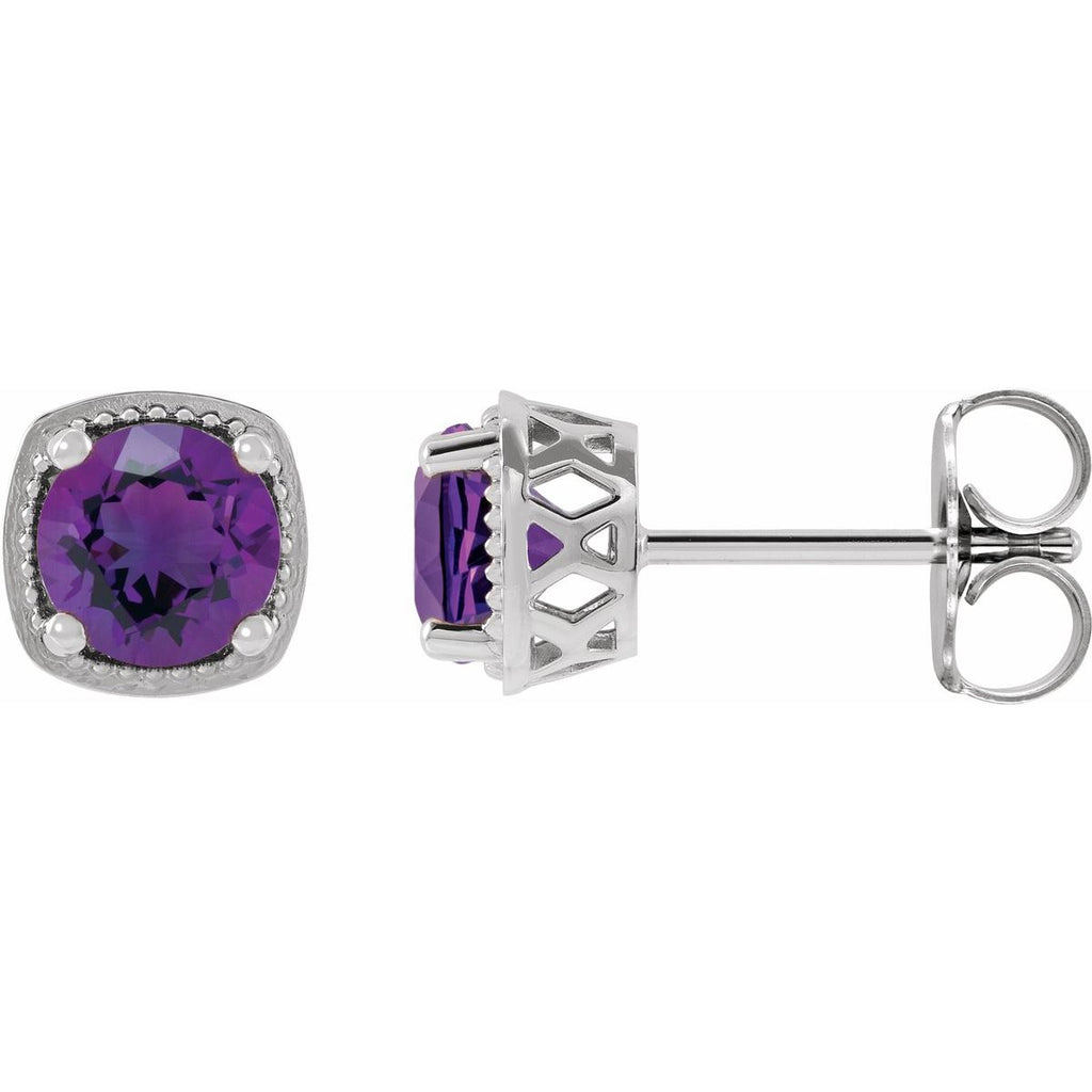 14K White Gold 5 mm Natural Amethyst Earrings