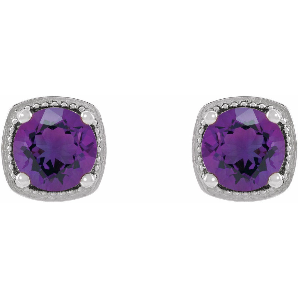 14K White Gold 5 mm Natural Amethyst Earrings