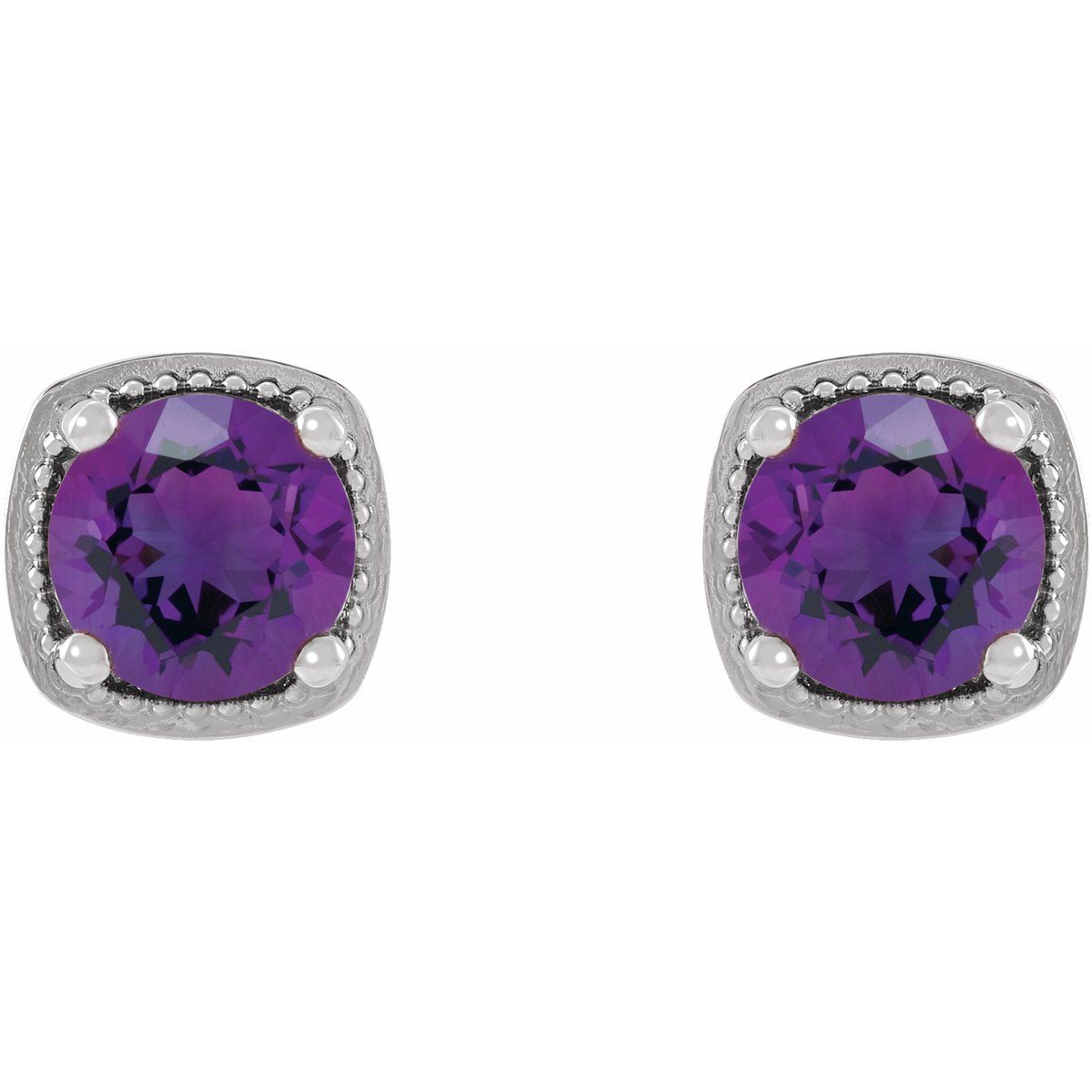 14K White Gold 5 mm Natural Amethyst Earrings