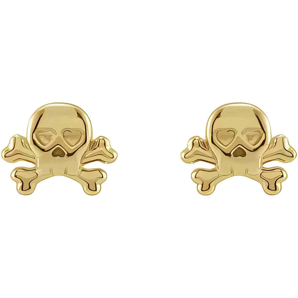 14K Yellow Gold Petite Skull & Crossbones Earrings