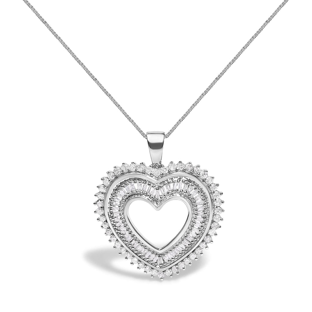 .925 Sterling Silver 1.0 Ctw Diamond Shadow Open Heart Halo 18" Pendant Necklace (I-J Color, I1-I2 Clarity)