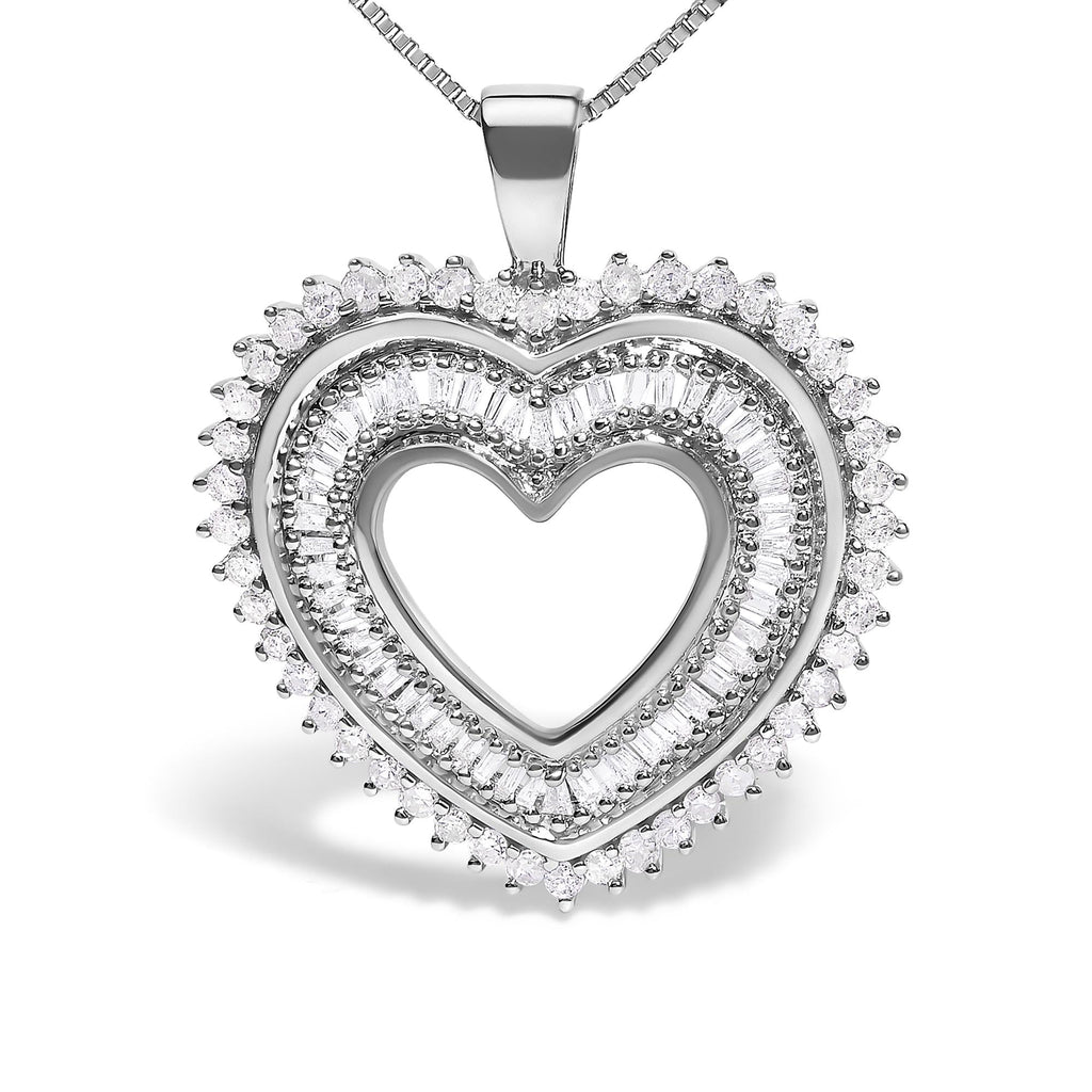 .925 Sterling Silver 1.0 Ctw Diamond Shadow Open Heart Halo 18" Pendant Necklace (I-J Color, I1-I2 Clarity)