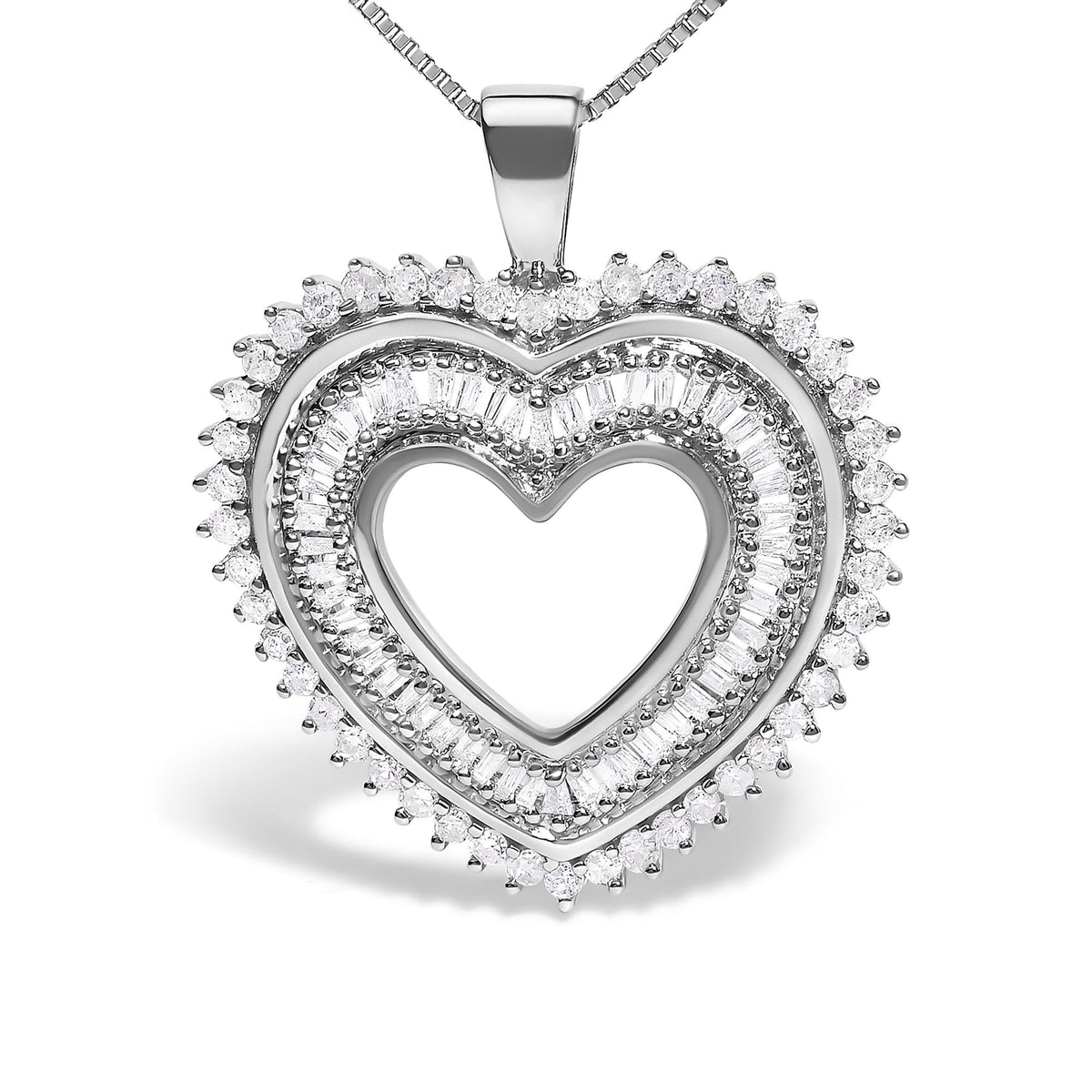 .925 Sterling Silver 1.0 Ctw Diamond Shadow Open Heart Halo 18" Pendant Necklace (I-J Color, I1-I2 Clarity)