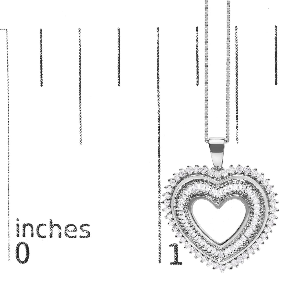 .925 Sterling Silver 1.0 Ctw Diamond Shadow Open Heart Halo 18" Pendant Necklace (I-J Color, I1-I2 Clarity)