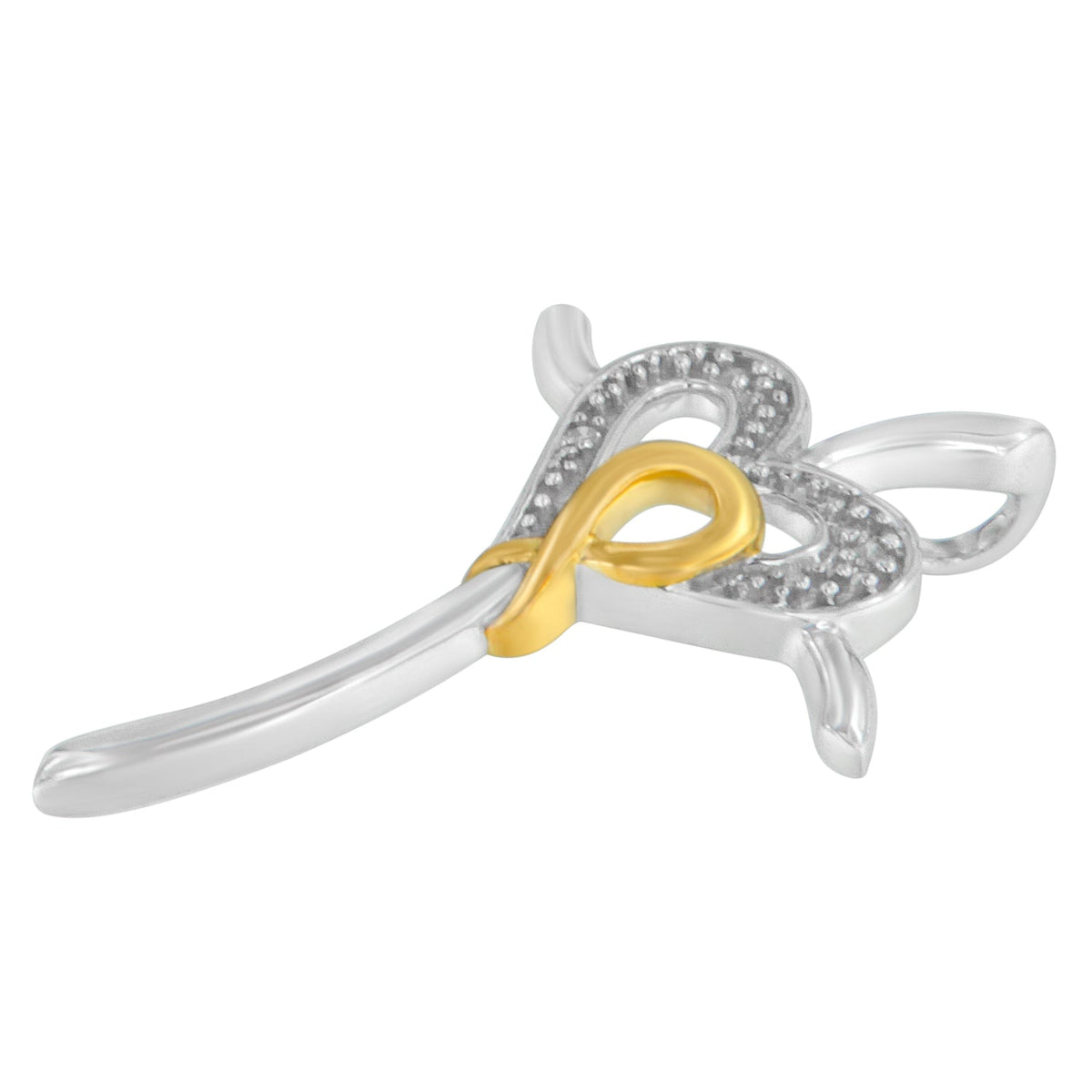 10K Yellow and White Gold Plated .925 Sterling Silver 1/25 Cttw Diamond Heart-Cross 18" Pendant Necklace (H-I Color, I2-I3 Clarity)