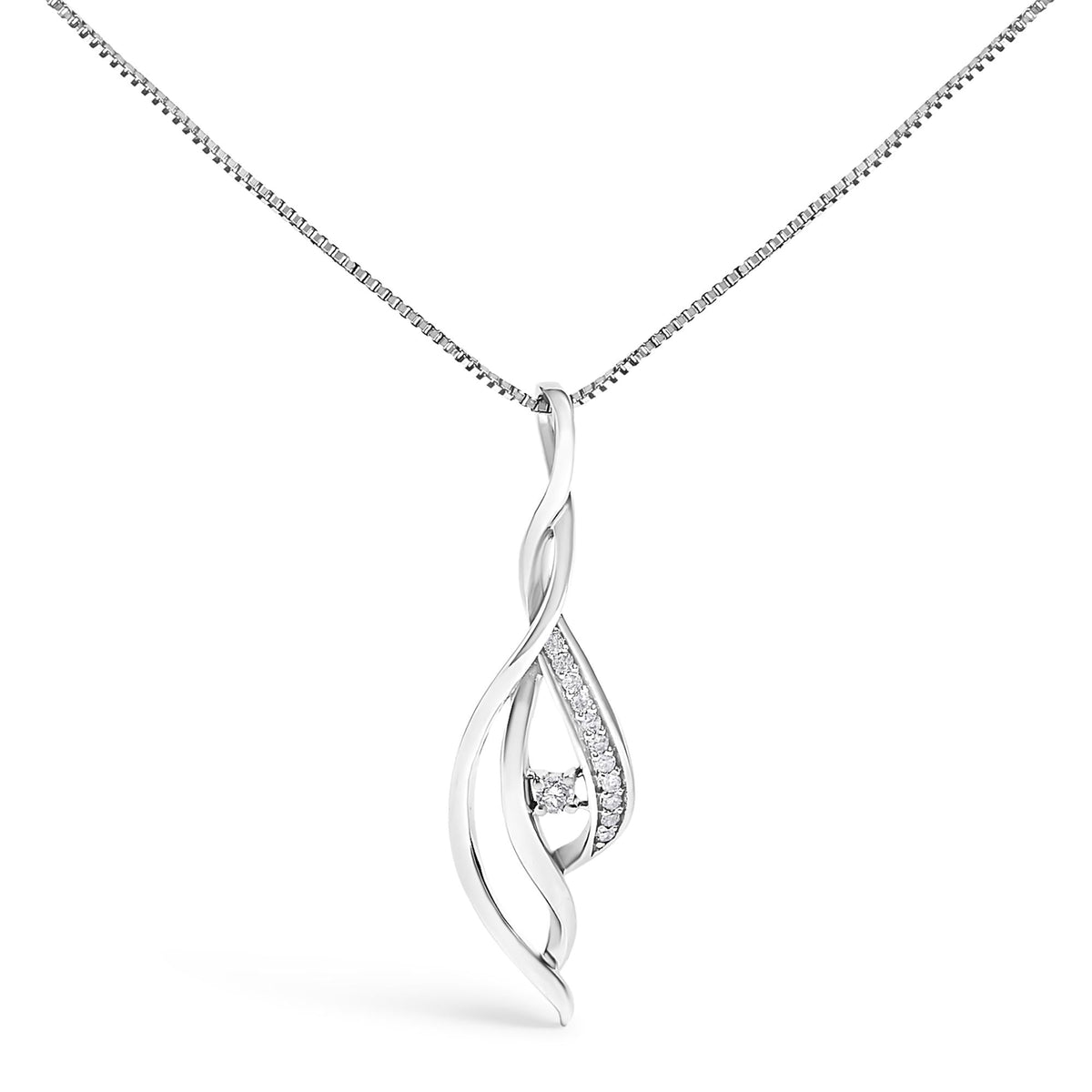Espira 10K White Gold Round Diamond Accented Open Cascade Twist 18" Pendant Necklace (1/10 Cttw, J-K Color, I1-I2 Clarity)