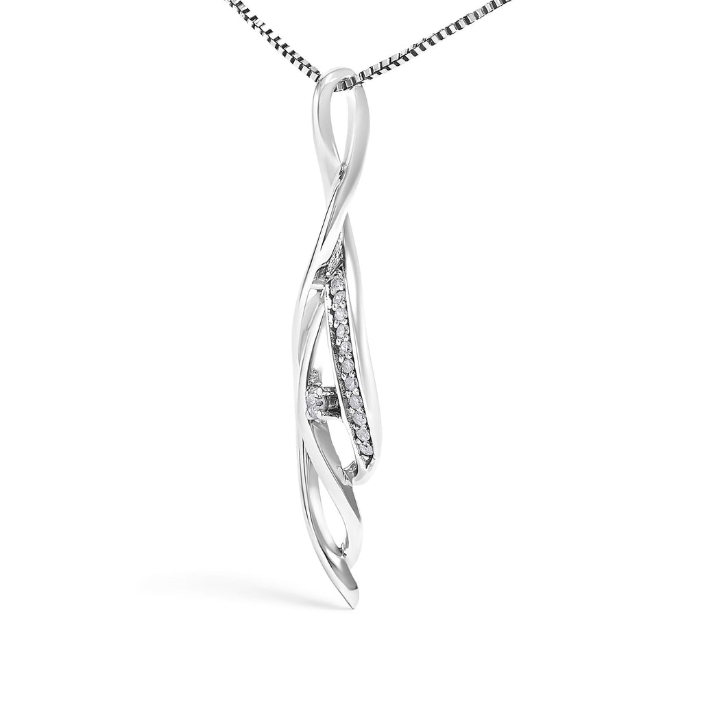 Espira 10K White Gold Round Diamond Accented Open Cascade Twist 18" Pendant Necklace (1/10 Cttw, J-K Color, I1-I2 Clarity)