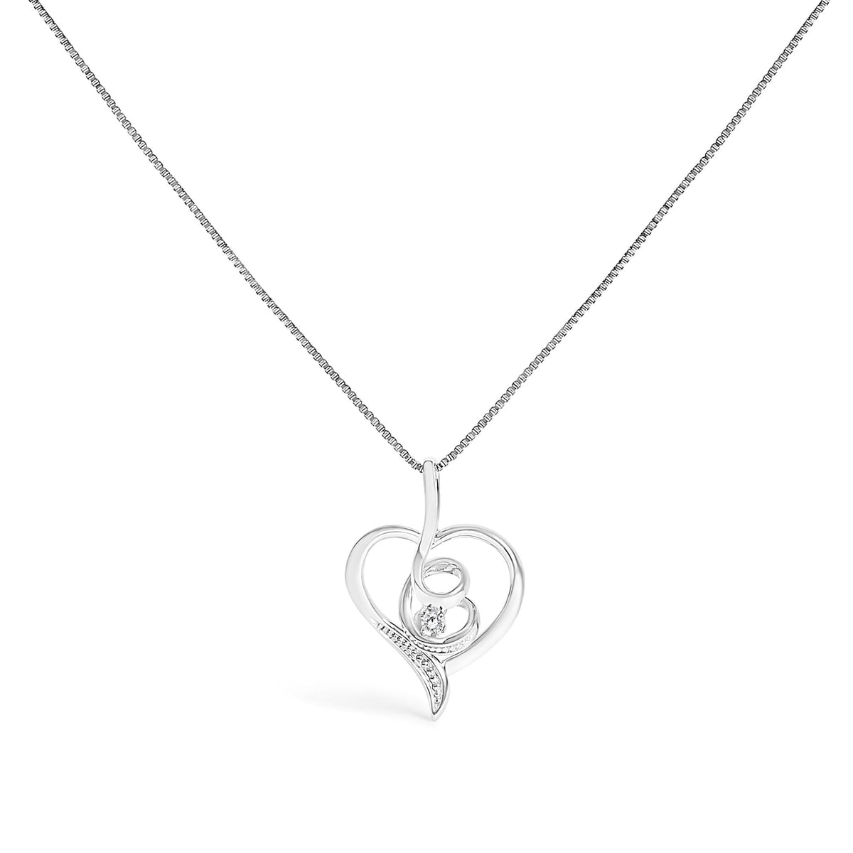 Espira 10K White Gold .03 Cttw Diamond-Accented Round-Cut Diamond Swirl Open Heart 18" Pendant Necklace (I-J Color, I2-I3 Clarity)