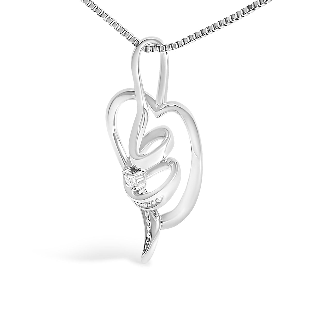 Espira 10K White Gold .03 Cttw Diamond-Accented Round-Cut Diamond Swirl Open Heart 18" Pendant Necklace (I-J Color, I2-I3 Clarity)