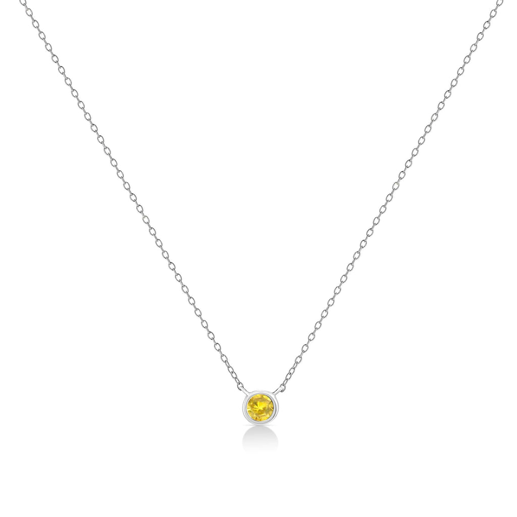 .925 Sterling Silver 1/10 Cttw Colored Diamond Suspended Bezel-Set Solitaire 16"-18" Adjustable Pendant Necklace (Color Enhanced, I1-I2 Clarity)